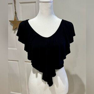 Women’s Black Ruffle V-Neck Layered Cropped Top Size Small